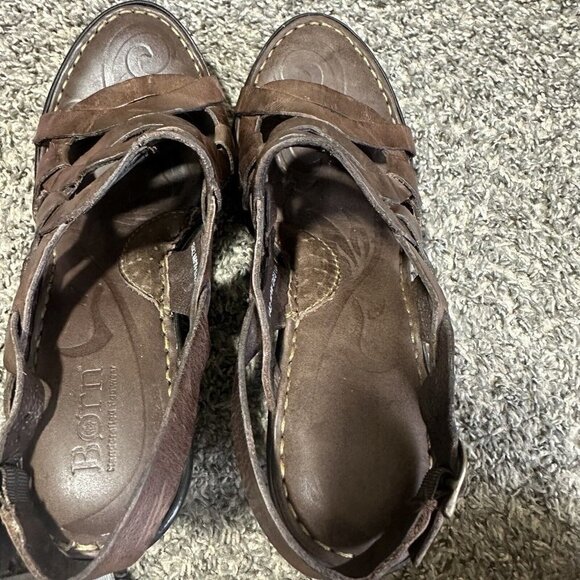 BORN Brown Leather Wedge Sandals Genesis Strappy Open Toe Slingback Size 10 - Picture 7 of 11